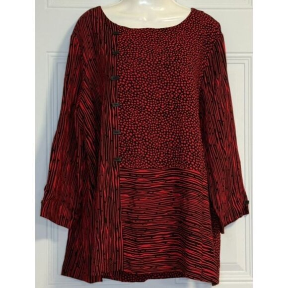 Ali Miles 'Spices' Tunic Blouse SZ XL Artsy Lagenlook Relaxed Vibrant Red Black - Picture 1 of 7